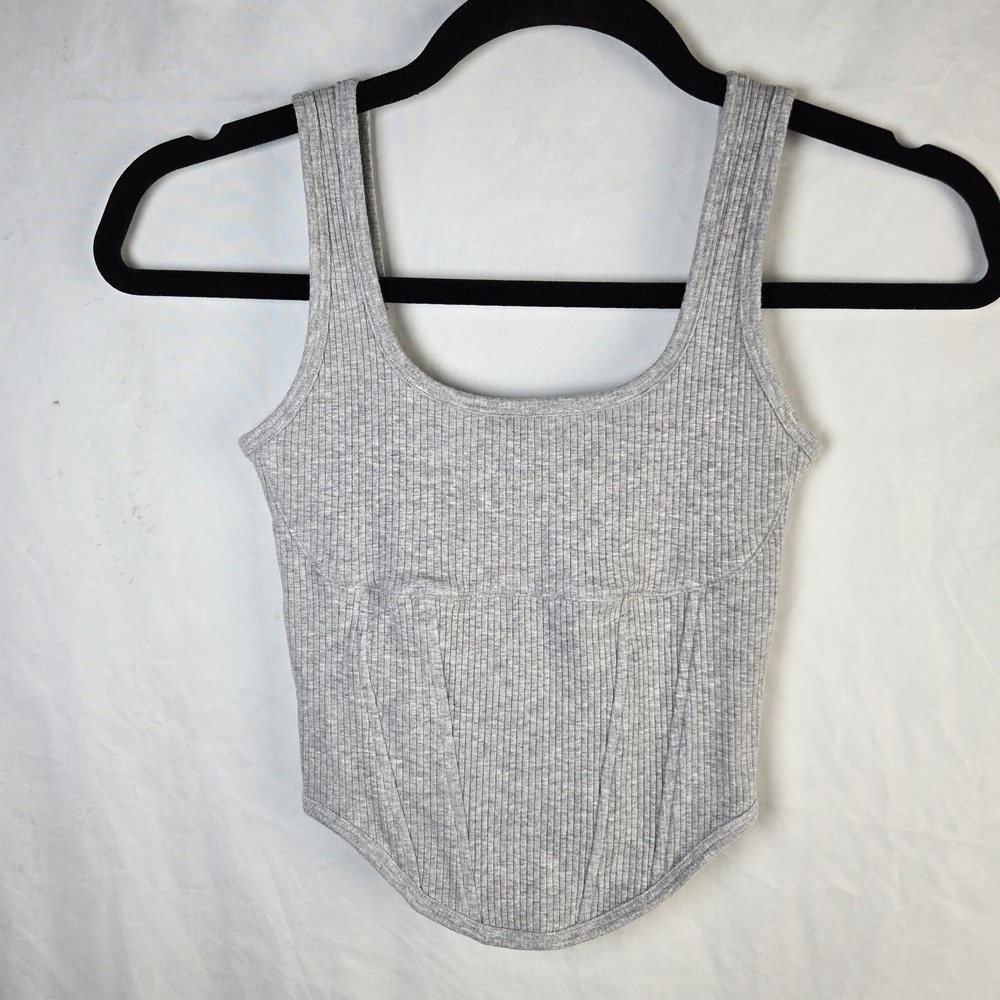 Victoria's Secret PINK Ribbed Corset Bralette Tank Top Small Gray Coquette Femme